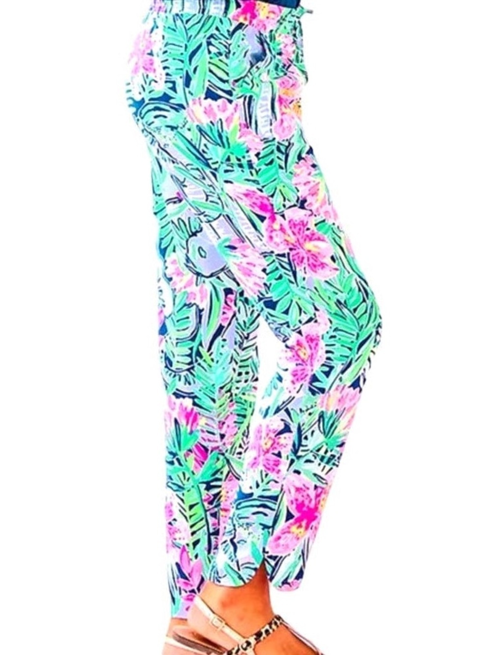Lilly Pulitzer Tropical Floral Ankle Pants - Green, Pink, Blue